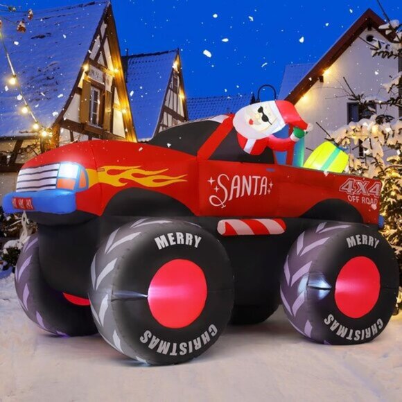 ⚡7.5 FT Christmas Inflatable Monster Truck Built-in LED Yard Outdoor Decoration - Picture 1 of 6